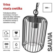 Vrtna viseča svetilka SALVIA, 16 x 16 x 76 cm, 1 x E27, 15 W
