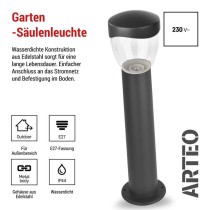 Garten-Pollerleuchte ARTEO, 12 x 12 x 50 cm, 1 x E27, 15 W