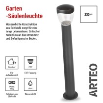 Garten-Pollerleuchte ARTEO, 12 x 12 x 80 cm, 1 x E27, 15 W