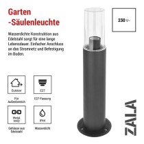 Garten-Pollerleuchte ZALA, 14 x 14 x 50 cm, 1 x E27, 15 W