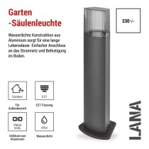 Garten-Pollerleuchte LANA, 15,4 x 13,3 x 75 cm, 1 x E27, 25 W