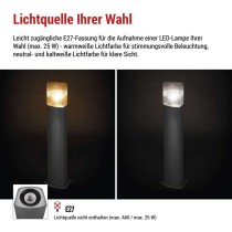 Garten-Pollerleuchte LANA, 15,4 x 13,3 x 75 cm, 1 x E27, 25 W