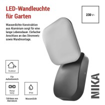 LED Garten-Wandleuchte NIKA, 12 x 12 x 20 cm, 12,5 W, warmweiß