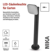LED Garten-Pollerleuchte NIKA, 12 x 12 x 50 cm, 12,5 W, warmweiß