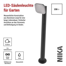 LED Garten-Pollerleuchte NIKA, 12 x 12 x 80 cm, 12,5 W, warmweiß