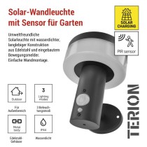 LED Solar-Garten-Wandleuchte TERION mit Dämmerungssensor, 12,5 x 14,7 x 14,6 cm