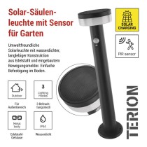 LED Solar-Garten-Pollerleuchte TERION mit Dämmerungssensor, 12,5 × 12,5 × 50 cm
