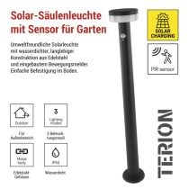 LED Solar-Garten-Pollerleuchte TERION mit Dämmerungssensor, 12,5 x 12,5 x 80 cm