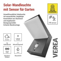 LED Solar-Garten-Wandleuchte VEREA mit Dämmerungssensor, 10,7 x 15,4 x 13 cm