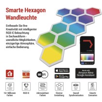 GoSmart LED-Leuchte Hexagon, Starter-Set, 10 Teile, 19 W, RGBIC dimmbar, WiFi
