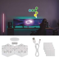GoSmart LED-Tischleuchte Hexagon weiß, 6-teilig, RGBIC dimmbar, WiFi