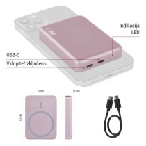 EMOS powerbank WI 522, 5 000 mAh, 20 W+Wireless, lososova