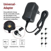 Netzteil 600 mA, universal, schaltend + Adapterstecker
