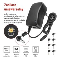 Zasilacz impulsowy 2250mA z wymiennymi końcówkami, USB