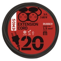 Przedłużacz ogrodowy 20 m / 2 gniazda / czarny / guma / 230 V / 1,5 mm2