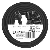 Przedłużacz ogrodowy 25 m / 2 gniazda / czarny / guma / 230 V / 1,5 mm2
