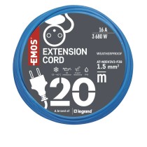 Przedłużacz mrozoodporny 20 m / 1 gniazdo / niebiesk / PVC / 230 V / 1,5 mm2