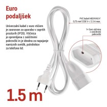 Podaljšek 1,5 m / 1 vtičnica / beli / PVC / 0,75 mm2