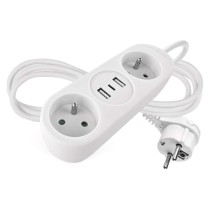 Prodlužovací kabel 1,4 m / 2 zásuvky+2×USB-A+1×USB-C / bílý / PVC / 1,5 mm2