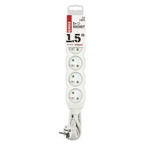 Przedłużacz 1,5 m / 5 gniazd / biały / PVC / 1 mm2