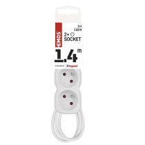 Przedłużacz 1,4 m / 2 gniazda / z wyłącznikiem / biały / PVC / 1 mm2
