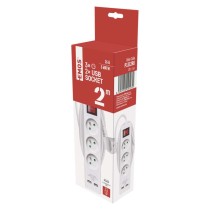 Prodlužovací kabel 2 m / 3 zásuvky / s vypínačem / bílý / PVC / s USB / 1,5 mm2