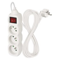 Predlžovací kábel 5 m / 3 zásuvky / s vypínačom / biely / PVC / 1,5 mm2