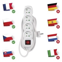 Predlžovací kábel 3 m / 4 zásuvky / s vypínačom / biely / PVC / 1,5 mm2