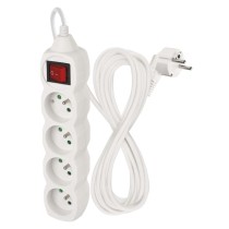 Predlžovací kábel 5 m / 4 zásuvky / s vypínačom / biely / PVC / 1,5 mm2