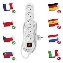 Prodlužovací kabel 3 m / 5 zásuvek / s vypínačem / bílý / PVC / 1 mm2