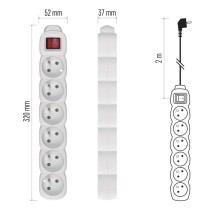 Predlžovací kábel 2 m / 6 zásuviek / s vypínačom / biely / PVC / 1 mm2