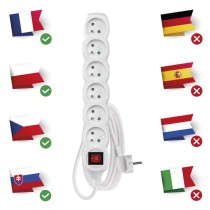 Predlžovací kábel 3 m / 6 zásuviek / s vypínačom / biely / PVC / 1,5 mm2