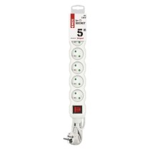 Prodlužovací kabel 5 m / 6 zásuvek / s vypínačem / bílý / PVC / 1 mm2