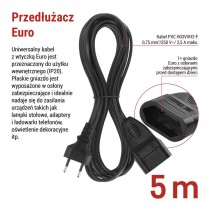 Przedłużacz 5 m / 1 gniazdo / czarny / PVC / 0,75 mm2