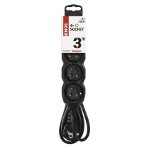Przedłużacz 3 m / 4 gniazda / czarny / PVC / 1 mm2