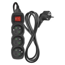 Predlžovací kábel 1,5 m / 3 zásuvky / s vypínačom / čierny / PVC / 1 mm2
