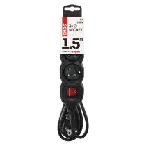 Predlžovací kábel 1,5 m / 3 zásuvky / s vypínačom / čierny / PVC / 1 mm2