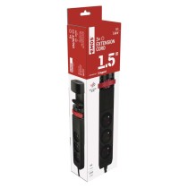 Przedłużacz 1,5 m/3 gniazda/przełącznik/uchwyt biurkowy/USB/czarny/PVC/1,5 mm2