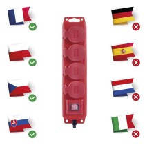 Predlžovací kábel 5 m / 4 zásuvky / s vypínačom / čierno-červený / guma-neoprén / 1,5 mm2