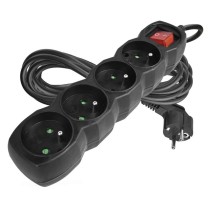 Prodlužovací kabel 5 m / 4 zásuvky / s vypínačem / černý / PVC / 1,5 mm2