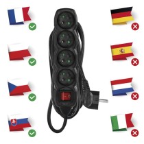 Prodlužovací kabel 5 m / 4 zásuvky / s vypínačem / černý / PVC / 1,5 mm2