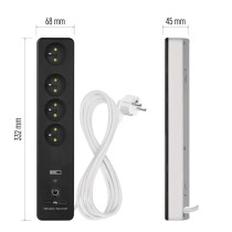 GoSmart Przedłużacz 2 m / 4 gniazda / z wyłącznikiem / z USB / biało-czarny / PVC / 1,5mm2