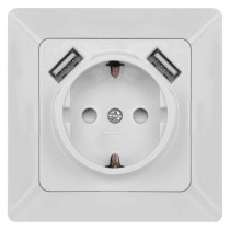 Vtičnica z USB 2,1A max., schuko, bela