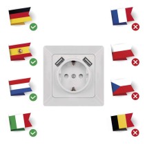 Vtičnica z USB 2,1A max., schuko, bela