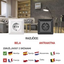 Vtičnica Schuko antracit