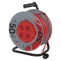 Prodlužovací kabel na bubnu, pevný střed / 50m / 4 zásuvky / červený / PVC / 230V / 1,5mm2