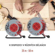 Prodlužovací kabel na bubnu 50 m / 4 zás. / s vypínačem / červený / PVC / 230V / 1,5 mm2