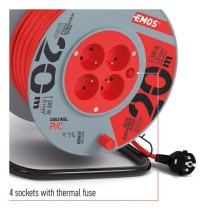 Przedłużacz bębnowy 20 m / 4 gniazda / czerwony / PVC / 230 V / 1 mm2