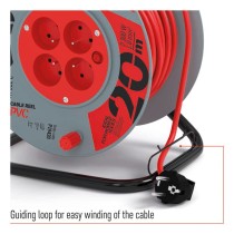 Przedłużacz bębnowy 20 m / 4 gniazda / czerwony / PVC / 230 V / 1 mm2