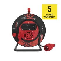 Vonkajší predlžovací kábel na bubne 25 m / 3 zásuvky / čierny / guma / 230V/400V / 1,5 mm2